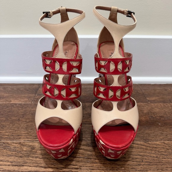 Alaia Shoes - Alaia Beige and Red Cutout Platform Sandals